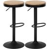 CLP Set 2 sgabelli da bar, sgabelli da bancone Pitas in olmo, con poggiapiedi, regolabili in altezza e girevoli fino a 130 kg, sedile in legno, Colore:natura