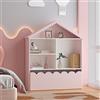 [en.casa] Scaffale per Cameretta a Forma di Casetta Libreria per Bambini con 4 Scomparti Porta Giochi e Cassetto Mobile Organizzatore Montessori 114x91x30 cm - Rosa/Bianco