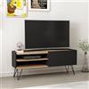 [en.casa] Mobile Basso per Soggiorno (AxLxP) 50 x 124 x 37 cm Supporto TV con Passaggio Cavi e Gambe A Forcina Consolle con Scomparti e Anta a Ribalta - Nero/Effetto Legno
