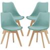 [en.casa] Set 4 Sedie con Gambe in Legno di Faggio e Scocca Rivestita in Similpelle Seduta Imbottita Design Ergonomico per Sala Pranzo Cucina Ufficio - Menta Verde