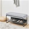[en.casa] Panca Scarpiera Panchina Portascarpe con Seduta Imbottita e Ripiano Traforato Inclinato per 3 Paia di Scarpe 90x37x42 cm Grigio