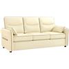HOMCOM Divano 3 Posti Imbottito in Pelle Finta con Bordo a Contrasto, Divanetto da Salotto con Imbottitura Spessa, 2 Cuscini Rimovibile e Lavabile, Braccioli e Tasche Laterali, 190x83x90 cm, Beige