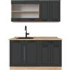 Vicco Cucina monoblocco R-Line, Antracite rustico/rovere dorato, 140 cm, PL Rovere, adatto per installazione autoportante o vicino alla parete