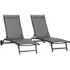 Outsunny Set di 2 Lettini Prendisole da Giardino con Ruote e Schienale Regolabile su 5 Livelli, Sdraio da Giardino in Alluminio e Texteline, per Spiaggia, Piscina, 66x165x102cm, Grigio Scuro