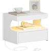 Hzuaneri Comodino Sospeso, con Luci a LED, 1 Cassetto con Guide, Spazio Aperto a Forma di U, Moderno, per Camera da Letto, Soggiorno, 30 x 40 x 29,2 cm, Bianco NS50303XEU