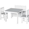 HOMCOM Set 4 Pezzi con Tavolo per Bambini, 2 Sedie, Legno, Bianco e Grigio