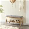 [en.casa] Panca Scarpiera Panchina Portascarpe con Seduta Imbottita color Grigio e Ripiano a Griglia per 3 Paia di Scarpe Struttura in Bambù color Naturale