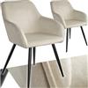 TecTake® Set 2 Sedie Sala da Pranzo Effetto Velluto, Sedie Soggiorno con Morbida Imbottitura, Seduta Ergonomica, Poltrone Velluto Versatili, Sedie Design Moderno - Crema/Nero