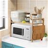WODFARR Supporto per forno a microonde, in bambù, scaffale da cucina con 4 ganci e supporto per tagliere, mensola da forno, porta spezie (colore legno-2 strati, 52 x 30 x 35 cm)
