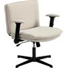 HOMCOM Sedia da ufficio gambe incrociate, sedia da scrivania con braccioli pieghevoli, seduta ampia, senza rotelle, regolabile in altezza, girevole, a sbalzo, rivestimento in lino, crema