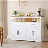 LKPOMI Credenza Cucina, Mobile Cucina con 4 Ante e 2 Cassetti, Madia Soggiorno Moderna Buffet Cucina Madia Bianca per Ingresso, Soggiorno e Sala da Pranzo (Bianco e Legno A, 140 x 40 x 105 cm)