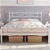 Yaheetech Struttura Letto Matrimoniale in Metallo 36 cm Battuto a Doghe 140 x 200 cm Testiera Snella in Ferro Moderno Bianco