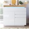SUKY Cassettiera 115 x 110 x 39 cm, lucida credenza con 2 ante e 3 cassetti, illuminazione a LED (controllo app), armadio multiuso per soggiorno e camera da letto, bianco