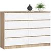 AKORD Cassettiera K 140 cm 8 (2 x 4) Cassetti | Moderna Mobiletto per Soggiorno Sala da Pranzo Camera da Letto | Armadio Cameretta | 138 x 99 x 40 cm | Peso 72kg | Rovere di Sonoma/Bianco