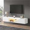 TIZZ Armadio sospeso lucido 160 x 31 x 22 cm, bianco per TV da 70 pollici, capacità di carico 30 kg, con illuminazione a LED, controllo APP Bluetooth, supporto TV a parete