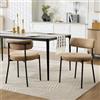 KHISCHMO Set di 2 Sedie da Pranzo in tessuto bouclé chenille, design Mid-Century imbottite con gambe in metallo nero, sedie moderne per cucina e soggiorno, Kaki