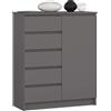 AKORD Cassettiera K80 con 1 Anta e 5 Cassetti | Mobiletti Ingresso Bagno | Armadio Cameretta | Comodino | Design moderno | 80x35x97 cm | Grigio Grafite