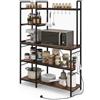 RELAX4LIFE Scaffale da Cucina con 5 Ripiani e 10 Ganci, Mensola Salvaspazio per Forno a Microonde, Scaffale Multiuso per Panettieri, con 6 Piedini Regolabili, Stile Industriale, 107 x 37 x 160 cm
