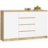 AKORD Cassettiera K 160 cm | 4 Cassetti e 2 Ante | Moderna Mobiletto per il soggiorno Camera da letto Armadio Soggiorno Bagno | Salvaspazio | Rovere Artisan | Bianco