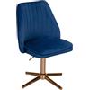 FineBuy Sedia Girevole Blu Velluto Poltrona Scrivania Ergonomica 80-100 cm | Design Sedia Senza Ruote | Sedia Ufficio Imbottita Studio 120 kg