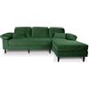 SAMIRA Divano angolare 3 posti con chaise longue destra mod. Washington (Velluto, Verde scuro)