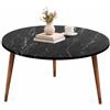 MA MAISON Tavolino Tondo da Caffè in Legno Basso - Moderno, Adatto per Soggiorno, Hall Albergo, Ufficio, Arredamento Casa, Sala da Tè, con 3 Gambe, Elegante - D.75x43h cm (Effetto Marmo Nero)