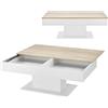 [en.casa] Tavolino da Salotto con Piano Scorrevole Tavolo Basso con 2 Vani Nascosti Tavolino Contenitore 40 x 110 x 60 cm Bianco/Effetto Rovere