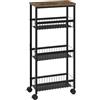 WOLTU Carrello Portaoggetti a 3 Piani, Carrello da Cucina su Ruote, Contenitore Stretto per Cucina, Bagno e Camera da Letto, Struttura in Metallo Nero e Cestino + Piano di Lavoro in MDF Vintage