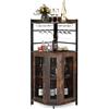GIANTEX Armadietto Angolare Industriale Da Bar Con Supporto In Vetro, Armadietto Da Vino Con Ripiano Regolabile, Portabottiglie Vino Da Cucina Con Protezione, 130x47,5x47,5 cm (Marrone)