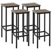 HOMASIS Set di 4 sgabelli da bar, in stile vintage, con poggiapiedi, con portata fino a 150 kg, in legno e metallo, per bar, sala da pranzo e soggiorno, marrone (30 x 30 x 72 cm)