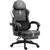 MEENICE Sedia da gioco con cuscino a molle insacchettate e gel di raffreddamento, poltrona da gioco con poggiapiedi, ergonomica, schienale alto per adulti nero bianco