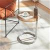 [en.casa] Tavolino Laterale con Piano Rotondo in Vetro Temperato (AxØ) 46x45 cm Tavolino Rotondo da Caffè con Telaio in Metallo Soggiorno Salotto - Cromo/Vetro Fumé Ambra