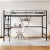 Moimhear Struttura del letto in metallo 90 x 200 cm, Letto in ferro, Letto a soppalco con scrivania a forma di L e ripiano per bambini, adolescenti e adulti (Nero)