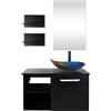 YU YUSING Set di mobili da bagno, mobiletto da bagno con lavandino, specchio, mobili da bagno con lavabo, armadietto a specchio, 2 mensole, set rubinetto (multicolore)