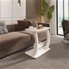 [en.casa] Tavolino Laterale a Forma di C con Rotelle Tavolo Basso da Divano Poltrona per Soggiorno Salotto Camera da Letto 59 x 35 x 56 cm - Bianco
