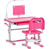 HOMCOM Scrivania per Bambini con Sedia Regolabile, Piano Inclinabile 45° | Set Banco Scuola, Scrivani Bambina con Cassetto, Luce, 6-12 Anni, Rosa