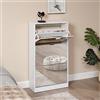 [en.casa] Scarpiera Salvaspazio Slim con 3 Contenitori Ribaltabili 115 x 60 x 24 cm Portascarpe da Ingresso con Ante a Specchio - Bianco