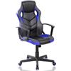 BAKAJI Sedia Poltrona Gaming Scrivana Ufficio Casa in Ecopelle Schienale Reclinabile Rotazione 360 Gradi Direzionale Altezza Regolabile Base 5 Ruote (Blu)