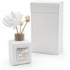 VIRSUS 5 Bomboniere per Comunione in Ceramica Cubo Profumatore, Misura 6x6x8,5 cm, Colore Bianco con Placca Silver, Bastoncini in Legno con Forme Diverse, Regalo per Invitati -799M