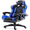 BAKAJI Sedia Poltrona Gaming Scrivana Ufficio Casa in Ecopelle Schienale Reclinabile Cuscino Lombare Poggiatesta Rotazione 360 Gradi Direzionale Altezza Regolabile 5 Ruote con Poggiapiedi (Blue)
