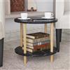 [en.casa] Tavolino Rotondo da Salotto con 2 Piani di Appoggio e Gambe Cilindriche Tavolino da Caffè Tavolo Basso da Divano Design Compatto 49xØ42 cm Effetto Marmo Nero