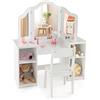 COSTWAY Toeletta Trucco 2 in 1 per Bambina 3+ Anni, Bianco | Postazione Trucco per Ragazza in Legno Robusto con 4 Scomparti, Sgabello e Specchio, 104 x 40 x 117 cm