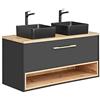 PIASKI Mobile lavabo Borneo 120 cm, sospeso e doppio, mobile da bagno colore rovere/grigio cosmo (con piano di lavoro)