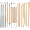 MOKKHNB Kit Utensili per Scultura in Ceramica 14 Pezzi Manico in Legno e Metallo Doppia Faccia, Borsa Zip, per Lavori di Incisione e Modellatura Artigianale