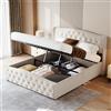 BSMGSGN Letto con Contenitore 140x200 cm, Letto Imbottito Matrimoniale con Sistema di Sollevamento a Gas, Design Ondulato in Velluto, Grande Spazio di Stoccaggio, Avorio (Avorio-A, 140x200 cm)