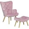 Totò Piccinni SET SIESTA Poltrona con Sgabello di Design Gambe naturali in Legno di Faggio (Velluto Rosa)