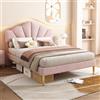 Idemon Letto imbottito in velluto, 140 x 200 cm, letto a conchiglia con gambe in ferro dorato, testiera regolabile in altezza, rete a doghe in legno (rosa, 140 x 200 cm), WF311404
