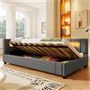 Trdlpyn Divano Letto 90 * 200cm con luminosa a LED e USB + TYPE-C, Letto Imbottito con Contenitore Idraulico, Divano-letto Singolo, Lino, Grigio