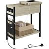 EUGAD Tavolino da Salotto con Area di Ricarico, Tavolino da Divano Laterale, Comodino con Piano Ribaltabile, Scatola in Tessuto, 2 Prese e 2 Porta USB, Rovere Chiaro