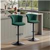 STOOLINK Set di 2 Sgabelli da Bar Tessuto Velluto Seta, Sgabello Cucina Girevole con Schienale, Sgabello Alto Regolabile con Poggiapiedi, Sgabello Bar Moderni per Isola ed Cucina-Verde